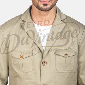 Chaqueta Safari de Algodón Caqui para Hombre, Ligera, Premium, con 4 Bolsillos, Estilo Blazer, Casual, de Verano, para Negocios, con Botones, Tipo Abrigo Utilitario - Product Image 1