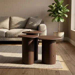 Modern Rattan <b>Nesting</b> Coffee <b>Table</b> Set Minimalist Living Room Furniture Round Design for Home Decor - Product Image 6