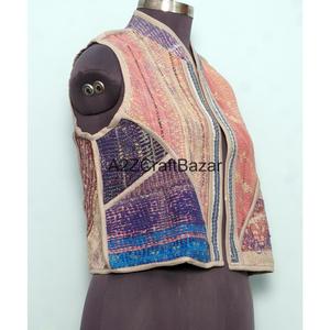 Chaleco de Algodón Acolchado Kantha Vintage Hecho a Mano para Mujer, Estilo Boho, 100% Algodón Puro, Diseño Corto - Product Image 4