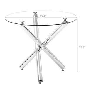 Tavolo da Pranzo Rotondo in Vetro Trasparente 90*90*75cm con Gambe a Croce - Product Image 3