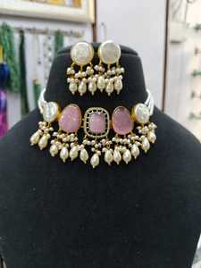 Exima Trendy Bridal Indo Western Brass Micro Insert <b>Silver</b> Plate Choker <b>Necklace</b> <b>Set</b> Women Engagement Wedding Party Artificial - Product Image 1