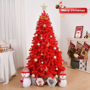 7 FT Unlit Hinged <b>Christmas</b> Pine <b>Tree</b> with 1100 Branch Tips and Sturdy Metal Stand Red Artificial <b>Christmas</b> <b>Tree</b> - Product Image 3