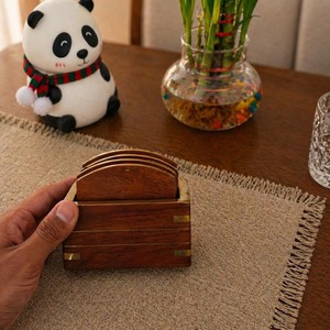 Juego de Cuatro Posavasos Cuadrados de Madera con Incrustaciones Metálicas, con Soporte, Posavasos de Lujo para Bebidas, Decoración de Mesa, Artesanía Hecha a Mano, Adorno para el Hogar - Product Image 6