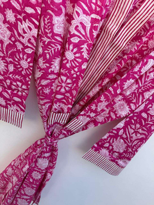 Bata Kimono Larga con Estampado Floral para Mujer, 100% Algodón, Ropa Casual para Estar en Casa, Cuello Redondo, Manga Larga, para Primavera - Product Image 3