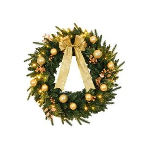 Ghirlanda Natalizia da Interno Pre-Illuminata a Batteria da 24 Pollici con Telecomando, 50 Luci Calde e 120 Punte in PVC, Ghirlanda Artificiale di Natale - Product Image 1