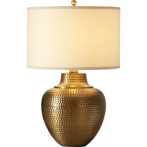 Lampe de table en laiton martelé style farmhouse avec abat-jour en lin crème, idéale pour la maison, le salon, la chambre à coucher, à prix raisonnable - Product Image 1