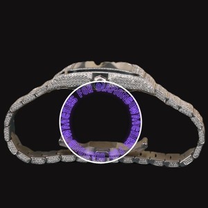 Montre-bracelet Hip Hop haut de gamme en or blanc et argent sterling avec cadran à chiffres romains et diamants Moissanite de couleur verte, cadeau élégant pour homme - Product Image 6