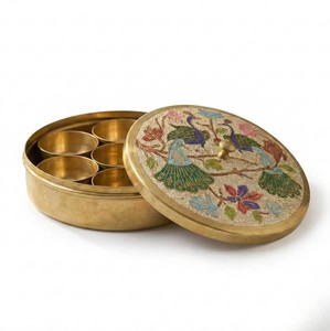 Handmade Iron Masala Dabba Spice <b>Box</b> Decorative <b>Floral</b> Lid Seven Compartment Traditional Kitchen Seasoning Storage Food Grade - Product Image 4
