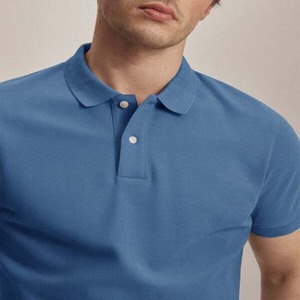 เสื้อโปโลแขนสั้นสีน้ำเงินล้วนสำหรับผู้ชาย ผ้าฝ้ายถัก 100% สวมใส่สบายๆ - Product Image 4