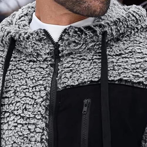 Sudadera con Capucha Sherpa Gris para Hombre, Chaqueta de Forro Polar, Cortavientos, Sudadera con Capucha para Invierno, Corte Regular, Color Sólido, Diseño de Punto, Sudaderas Sherpa - Product Image 6