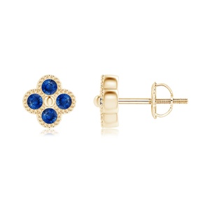 Pendientes de Oro Sólido de 14K con Zafiro Azul Natural en Forma de Flor, Joyería Fina de Diseño, Fabricante Mayorista, Regalo para Novia - Product Image 1