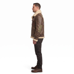 Chaqueta Bomber B-3 de Piel de Merino Gruesa Personalizada OEM para Hombre, Chaqueta de Vuelo de Invierno con Gráficos Cyberpunk y Cuero Desgastado - Product Image 3