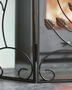 Wild Fern Metal Fireplace <b>Screen</b> Three Panel Folding Fine Mesh Spark Guard Freestanding Hearth <b>Protector</b> Black Finish - Product Image 3