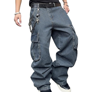 กางเกงยีนส์ทรงหลวมสำหรับผู้ชาย – กางเกงยีนส์ขากว้างน้ำหนักปานกลางพร้อมกระเป๋าคาร์โก้ กางเกงสตรีทแวร์ลำลองสไตล์ฮิปฮอปสำหรับนักสเก็ต - Product Image 1