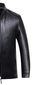 Veste de moto en cuir véritable noir de haute qualité pour homme, col montant, fermeture éclair, coupe ajustée, pour l'automne - Product Image 3