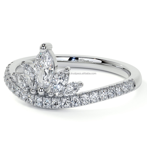 Anillo de banda de mano derecha para mujer, MARQUESA, redondo, brillante, moissanita, corona de diamantes, inspirado en oro, regalo de compromiso de boda - Product Image 3