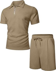 Men Summer Knitted Embroidered 100% Cotton Quick Dry Short Sleeve Custom Logo Joggers Suits Set Shirt and Short Set - Product Image 1