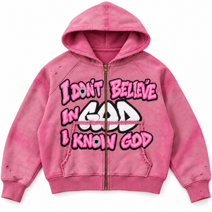 Sudadera con capucha y cremallera SEW PRO de forro polar lavado personalizado, 300 GSM, algodón y poliéster, con estampado gráfico desgastado, cremallera de latón, estilo oversize - Product Image 4