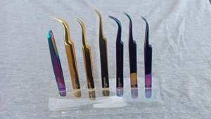 Pince à cils courbée sur mesure pour marque privée, pince à cils courbée à pointe en fibre pour volume, revêtement doré, pointe fine pour prélever les poils, en vente - Product Image 4