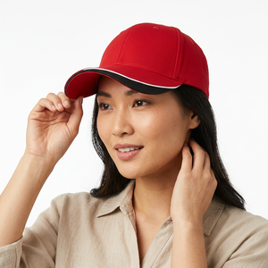 Gorra de Béisbol Roja de 6 Paneles con Ribete Blanco y Negro, Unisex, Ajustada, Informal, de Color Sólido, Tela Twill, Talla Adulto 58-60CM - Product Image 5