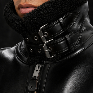 Custom Men's Black Leather Biker <b>Jacket</b> With Cross Print <b>Sherpa</b> <b>Lined</b> Winter Moto <b>Jacket</b> Zipper Closure For Unisex - Product Image 6