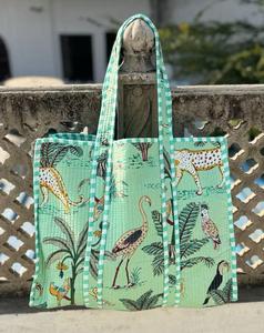 Indian Cotton Floral <b>Print</b> Tote Bag Quilted Open Closure Beach Travel Weekend Outings Handbag - Product Image 6