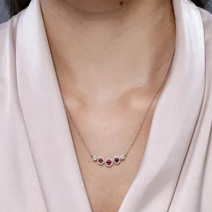Collier chaîne à maillons en or pur 14 carats certifié IGI avec rubis rouge naturel taille ronde et halo de diamants, pendentif de luxe de qualité supérieure pour soirée - Product Image 4