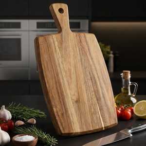 Planche à découper en bois d'acacia faite à la main avec poignée, planche à découper en bois naturel pour la cuisine et le service - Product Image 4