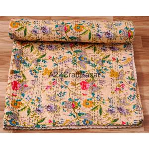 Edredón Kantha de Algodón Orgánico Qrganic, Hecho a Mano, Bordado, Reversible, Ecológico, Estilo Vintage, Manta para el Hogar y Hoteles - Product Image 3