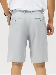 Shorts Bermuda Homme Gris Clair Taille Moyenne Couleur Unie Boutons Devant Poches Décontracté Tissu Oxford Polyester Respirant - Product Image 5
