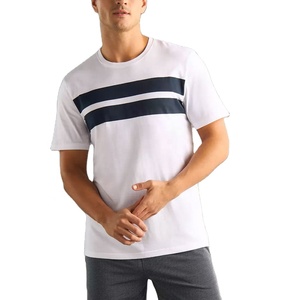Moderno para hombre de poliéster/mezcla de algodón de talla grande impreso ajuste relajado salón doble conjunto blanco cuello camiseta azul marino raya + Pantalones cortos grises verano - Product Image 6