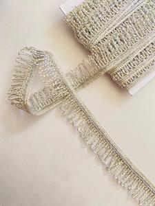 Silver Metallic Lurex Rhinestone Tassels Fringes Bullion <b>Wire</b> Lace Trim <b>Ribbons</b> for Curtains Garment 100% Polyester Deals - Product Image 4