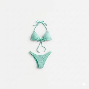 Bikini negro halter para mujer con lazo frontal y tirantes ajustables, traje de baño de poliéster y spandex de color sólido - Product Image 2