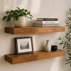 Modern Wooden <b>Floating</b> <b>Wall</b> <b>Shelf</b> Storage Rack Home Decoration Double Tier Handmade Durable <b>Wall</b> <b>Shelf</b> Display Rack Plants Books - Product Image 6