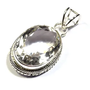 925 Sterling Silver Crystal Quartz Pendant Handmade Clear Gemstone Vintage Jewelry Elegant Design For Women Wholesale - Product Image 1