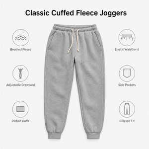 Flox Apparel Custom 350 GSM Classic <b>Cuffed</b> Fleece Drawstring <b>Joggers</b> 80% Cotton 20% Polyester Breathable Midweight Men's Winter - Product Image 5