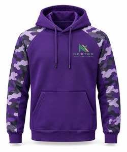 New Camo Style <b>Men's</b> <b>Purple</b> Camo Sleeve <b>Hoodie</b> Raglan Pullover Sweatshirt With Front Pocket - Product Image 4