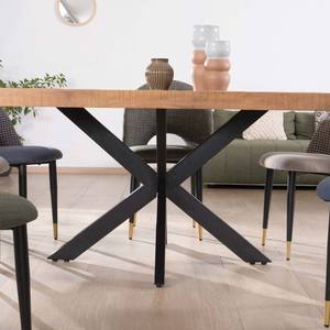 Vandana Ivory Field Square <b>Dining</b> <b>Table</b> <b>140cm</b> Acacia Chevron Finish with Crossed Black Metal Legs - Product Image 6
