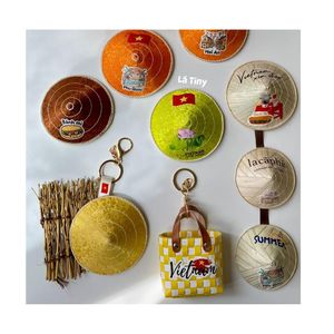 Vietnam Hot Sale Export Trade Conical Hat Keychain 7cm Diameter Printed Palm Leaf Design <b>Portable</b> Souvenir Gift - Product Image 1