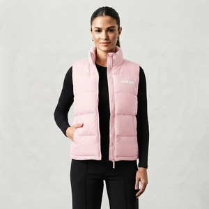 Chaleco Acolchado Personalizado al por Mayor de Alta Calidad para Mujer, Chaqueta sin Mangas con Cuello Alto y Cierre Completo, Color Rosa Sólido - Product Image 5