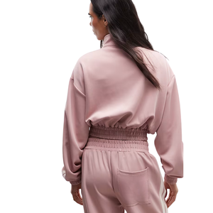 Women Fleece Cropped Crew Neck Sweatshirt Tracksuit Set <b>Cuffed</b> Jogger <b>Trousers</b> Casual Winter Two Piece Lounge Outfit - Product Image 2
