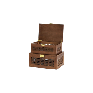 Boîte à bijoux en bois écologique avec motif en treillis et fermoir doré pour la décoration de la maison, le rangement artistique, l'artisanat et les cadeaux de mariage - Product Image 3