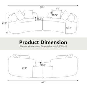 Divano Compatto Curvo a Quattro Posti Bianco per Spazi Ristretti, in Tessuto Teddy Vellutato con Spugna a Compressione Totale, Nessun Montaggio Richiesto, per Soggiorno - Product Image 6