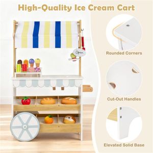 Set Gioco 2-in-1 in Legno per Cucina e Negozio: Carrello della Spesa e Carretto dei Gelati con Accessori - Product Image 3