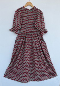 Robe longue en coton à motifs floraux vert et rouge, manches à volants, robe de créateur de boutique, fabricant de vêtements en coton, robe bohème été-printemps - Product Image 1