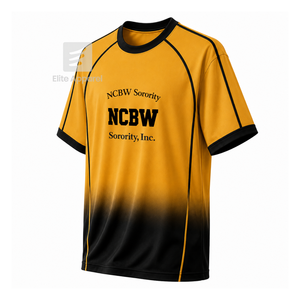 เสื้อฟุตบอลแบบกำหนดเองของกลุ่ม NCBW แขนสั้น มีโลโก้ด้านหน้า สีดำไล่เฉดสีทอง เสื้อโพลีเอสเตอร์ระบายอากาศได้ดี - Product Image 2