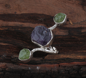 Luxury Natural Amethyst and <b>Peridot</b> Row <b>Ring</b> Elegant 925 Sterling Silver Gold Plated Statement Band High-Quality - Product Image 2
