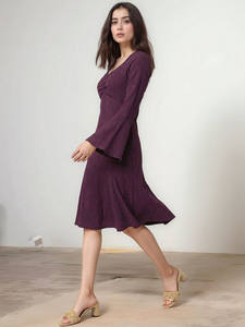 Vestidos Midi Formales para Mujer con Estampado Floral, Ecológicos, de Manga Larga, Cuello en V, Bordado Sexy, Ropa de Diseñador Natural para Verano - Product Image 2