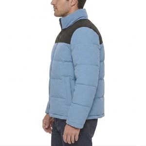Custom Sky Blue Color Block Puffer <b>Jacket</b> Lightweight Quilted Winter Coat Warm Insulated Outdoor Casual <b>Zip</b> <b>Up</b> <b>Jacket</b> For Men - Product Image 3