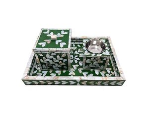 Trending Green Mother Of Pearl Inlay Round Tray Bakhoor Burner <b>Box</b> Set Handmade Arabic Home Decor <b>Eid</b> <b>Gift</b> Luxury Table Set Arts - Product Image 4
